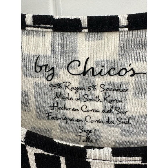 Chicos Black and Cream Abstract Print Pullover Round Neck LS Womens Top Size 1 - Picture 3 of 5